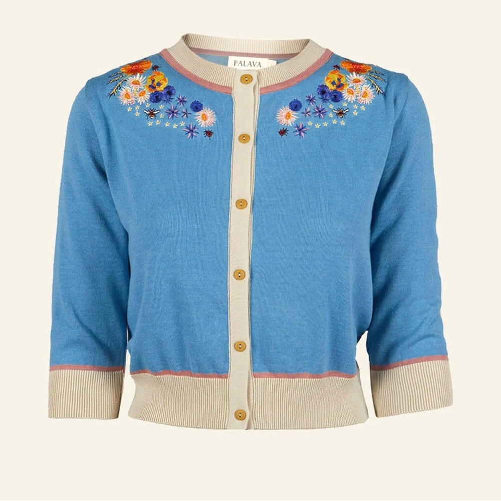 Palava Vera Edible Flower Organic Embroidered Cardigan M
